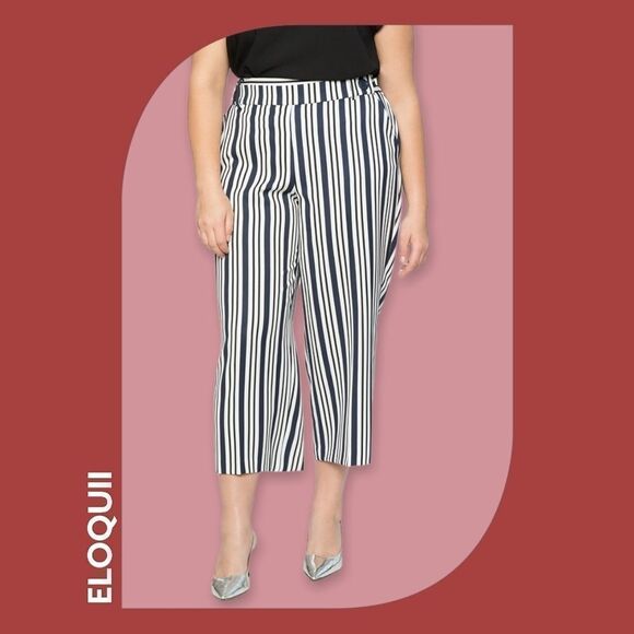 ELOQUII Striped Cropped Pants 18 - Picture 1 of 7